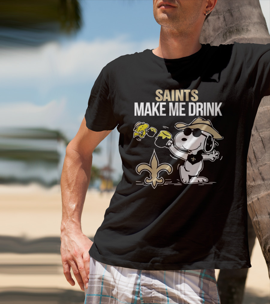Snoopy Saints Make Me Drink With Football Logo And Hat T-Shirt