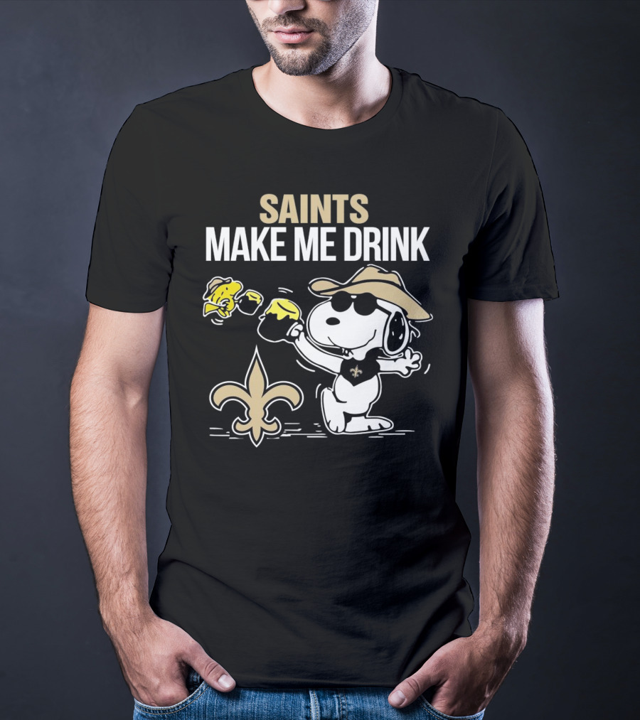 Snoopy Saints Make Me Drink With Football Logo And Hat T-Shirt