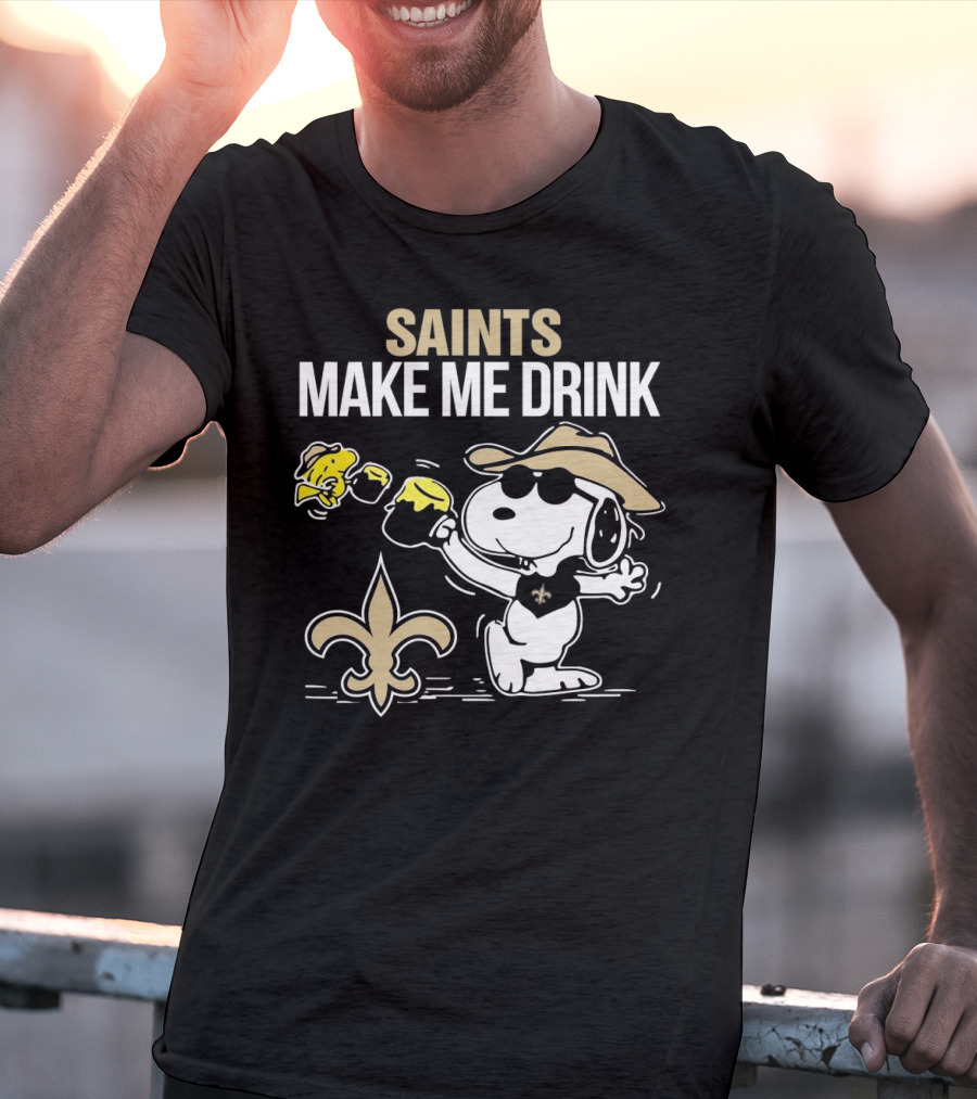 Snoopy Saints Make Me Drink With Football Logo And Hat T-Shirt