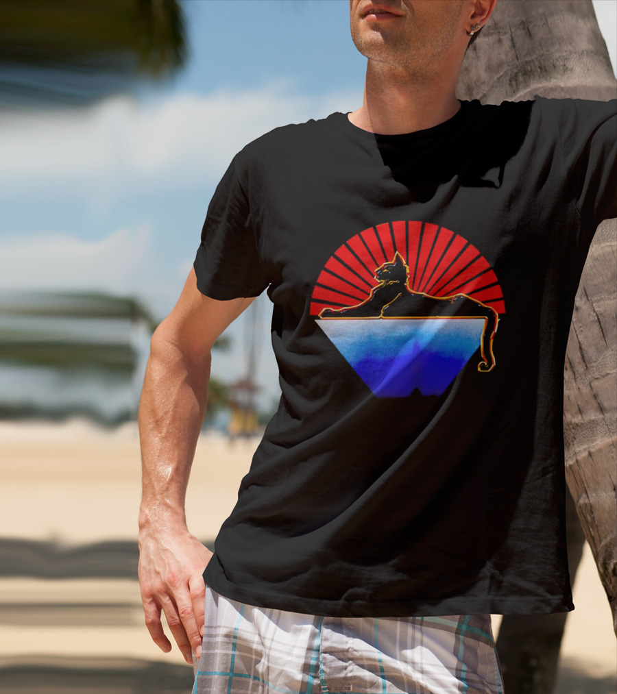 Cats Under The Stars Sphinx With Rising Sun And Tricolor Pyramid T-Shirt