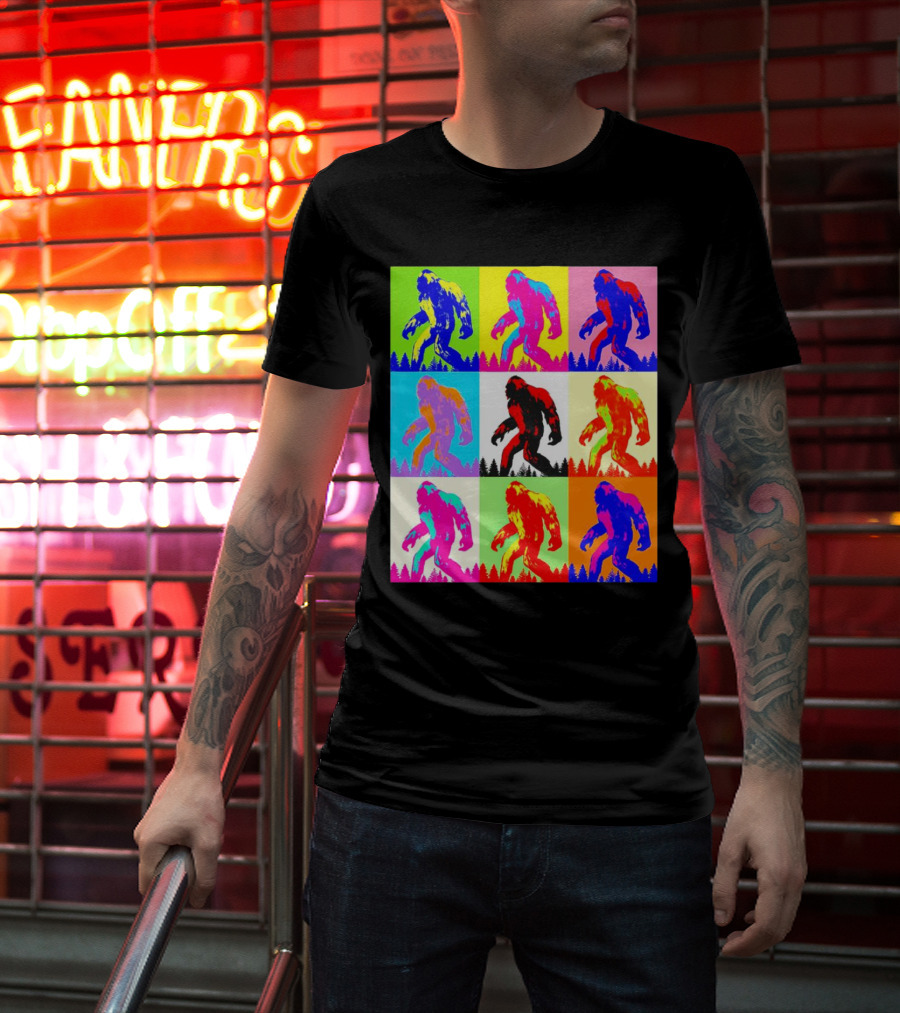 Retro Pop Art Bigfoot Sasquatch Collage T-Shirt