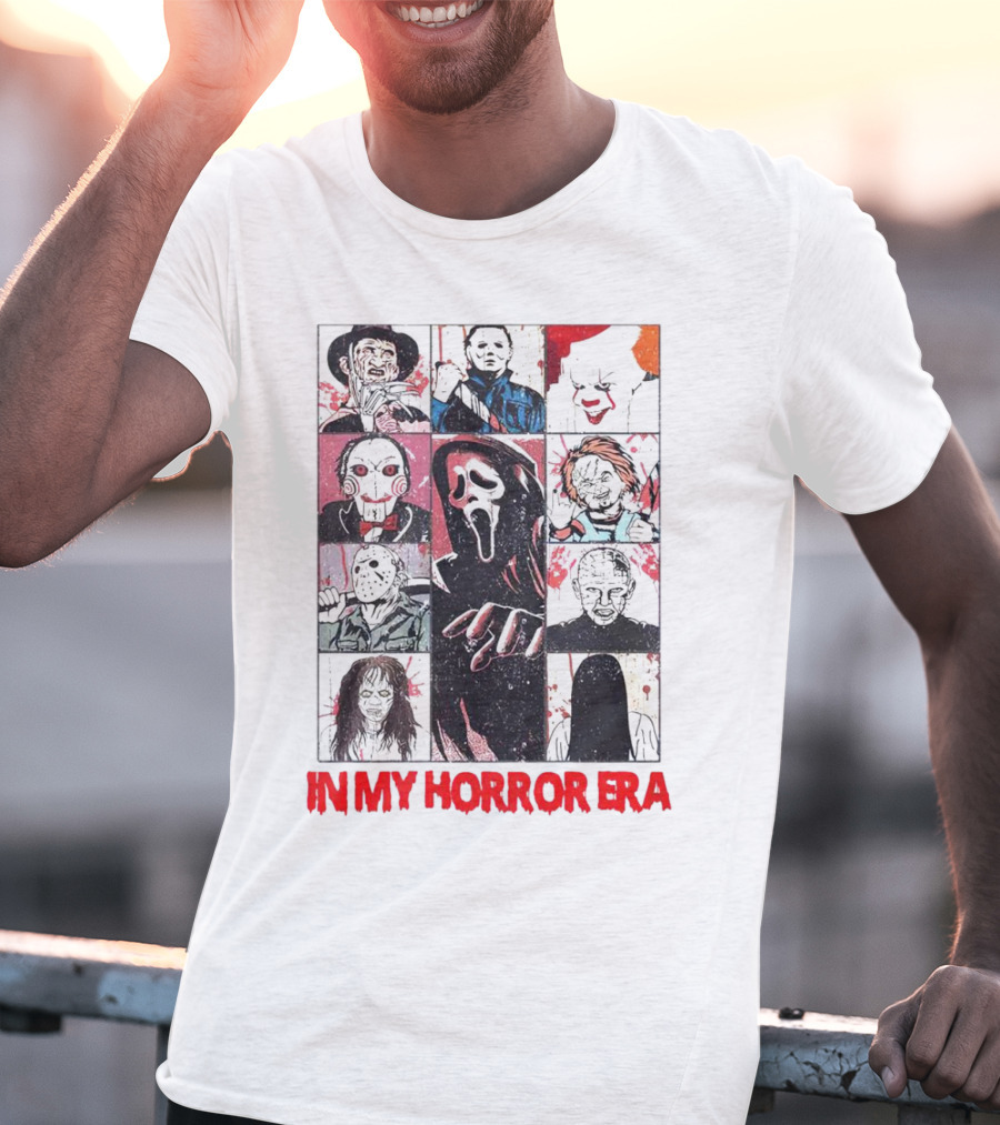 In My Horror Era Ghostface Freddy Krueger Michael Myers Pennywise Jason Chucky Pinhead Sadako Samara T-Shirt