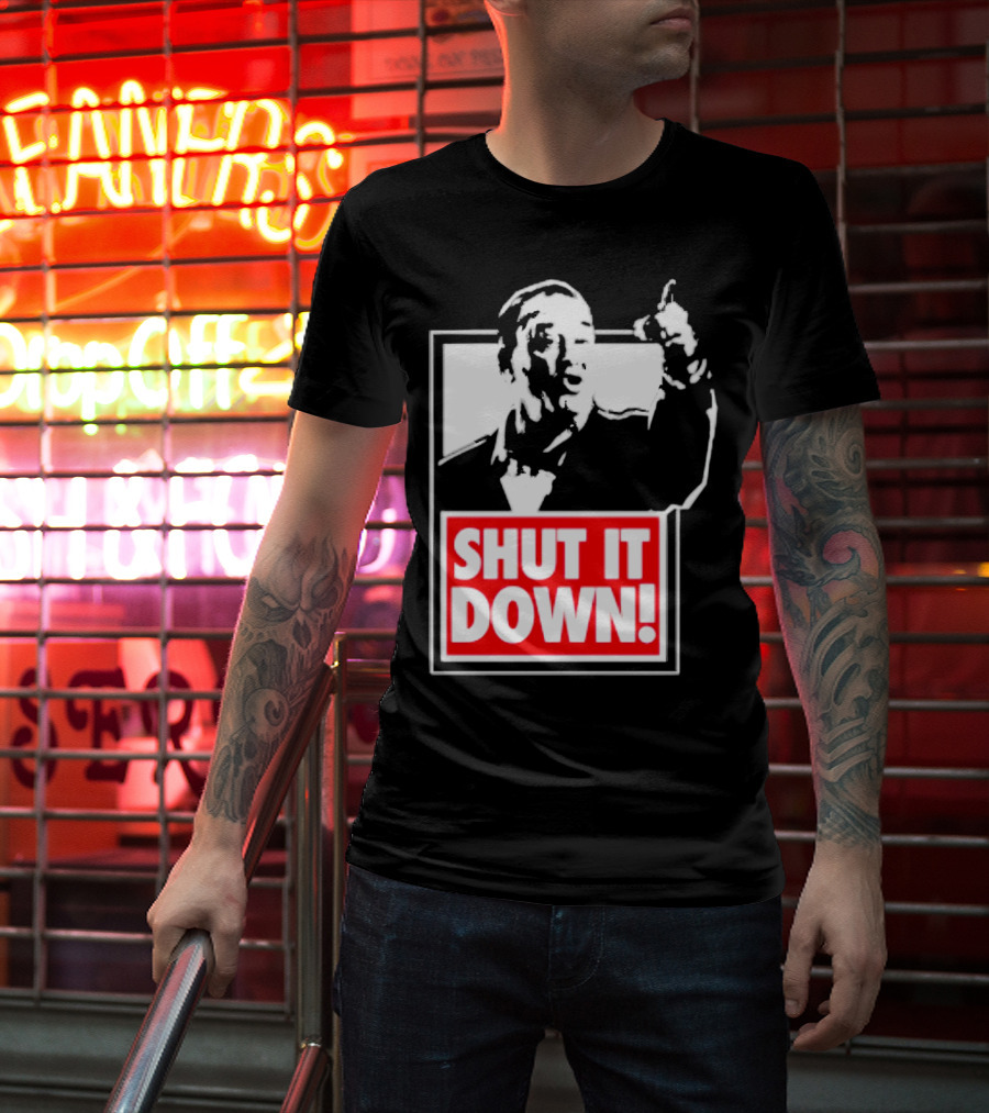 SHUT IT DOWN Meme Bold Red And White Iconic T-Shirt