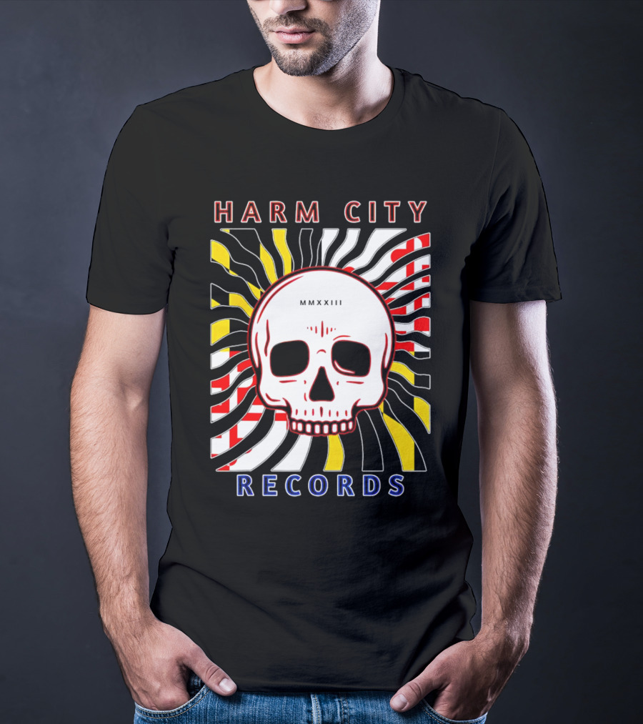 Harm City Records Baltimore Maryland Charm City MMXXIII Skull T-Shirt