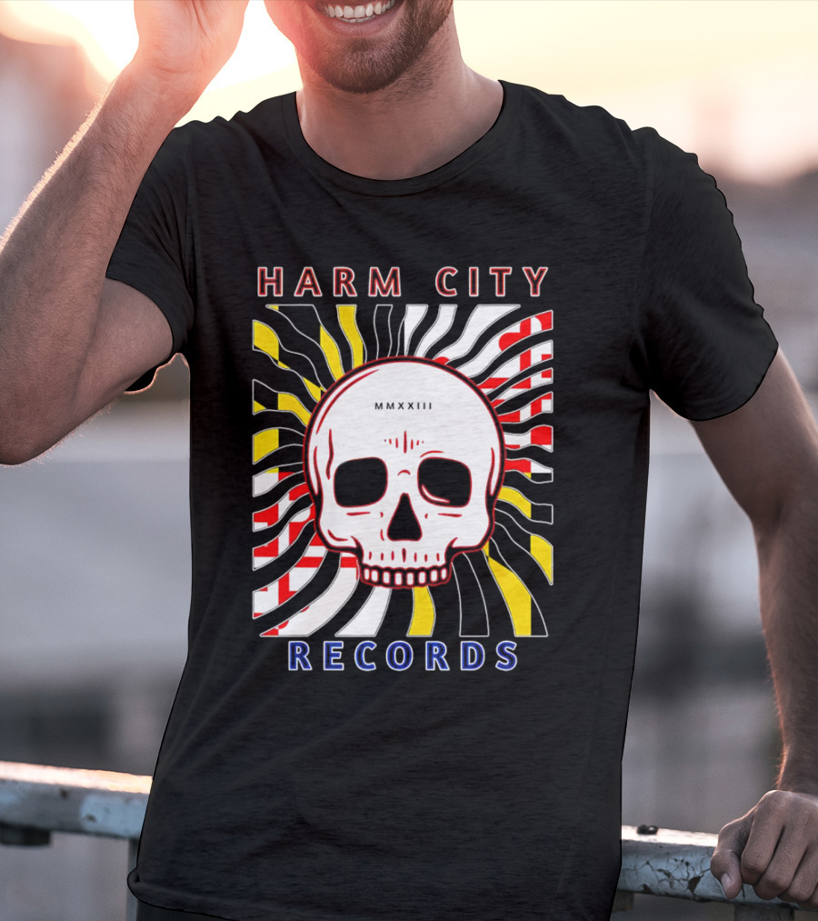 Harm City Records Baltimore Maryland Charm City MMXXIII Skull T-Shirt