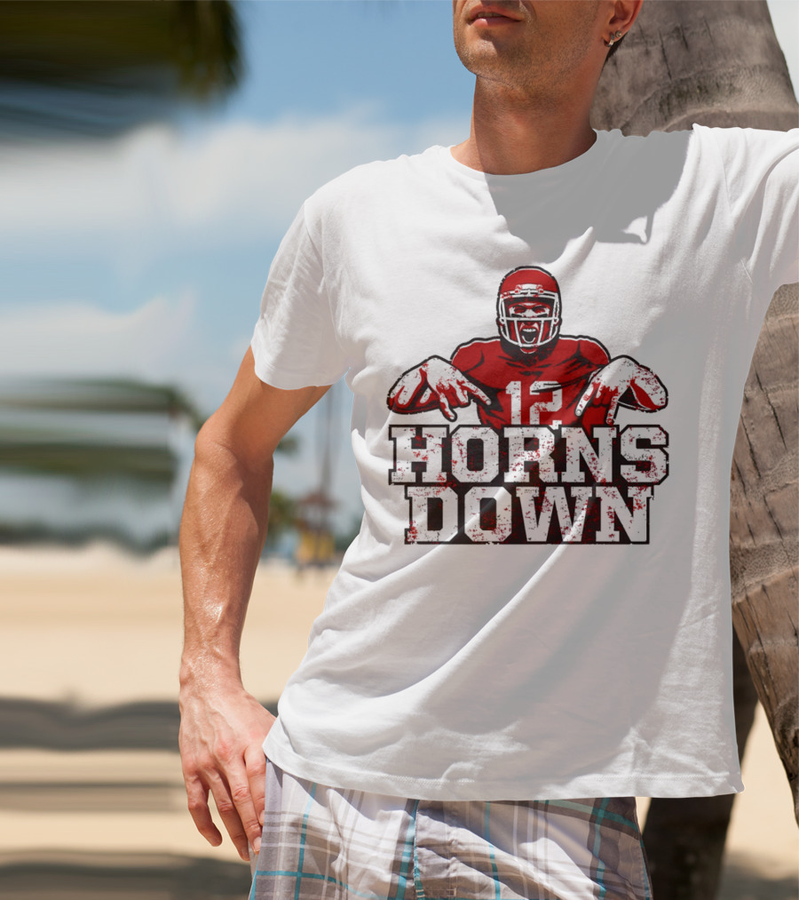 Horns Down 12 Houston Cougars Football T-Shirt