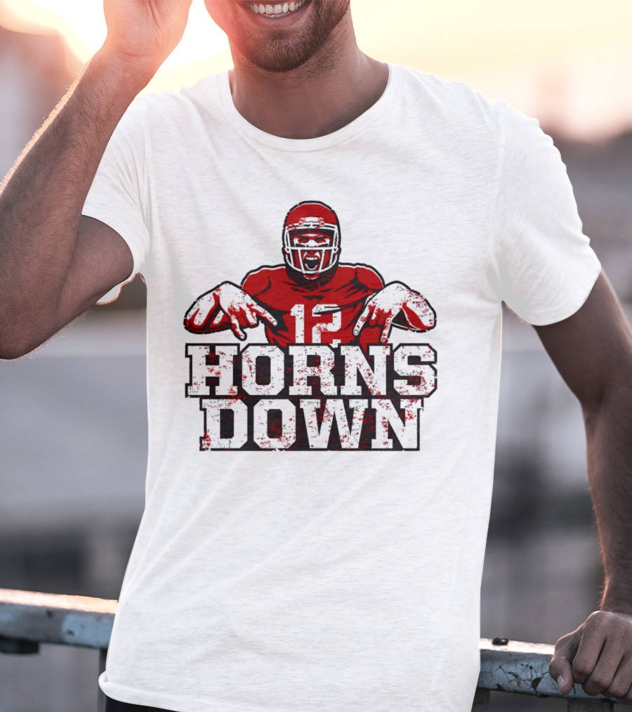 Horns Down 12 Houston Cougars Football T-Shirt