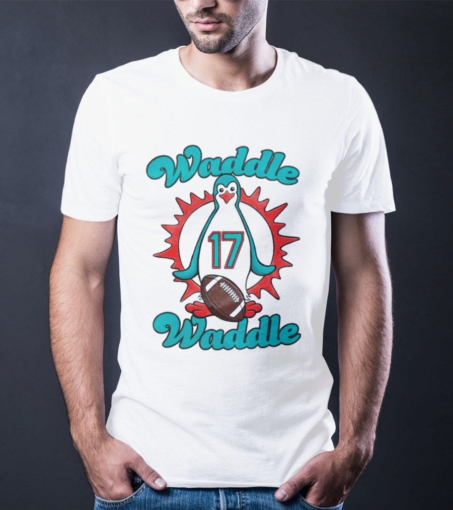 Waddle Waddle 17 Miami Dolphin Football Penguin T-Shirt