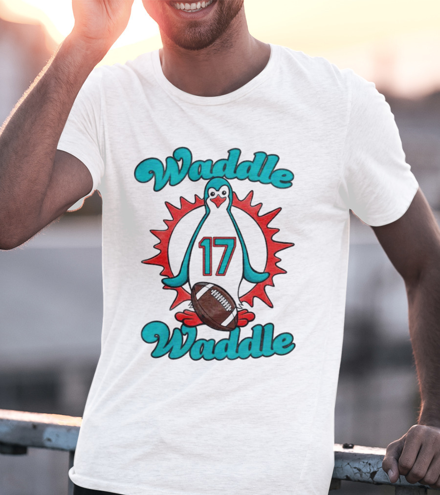 Waddle Waddle 17 Miami Dolphin Football Penguin T-Shirt