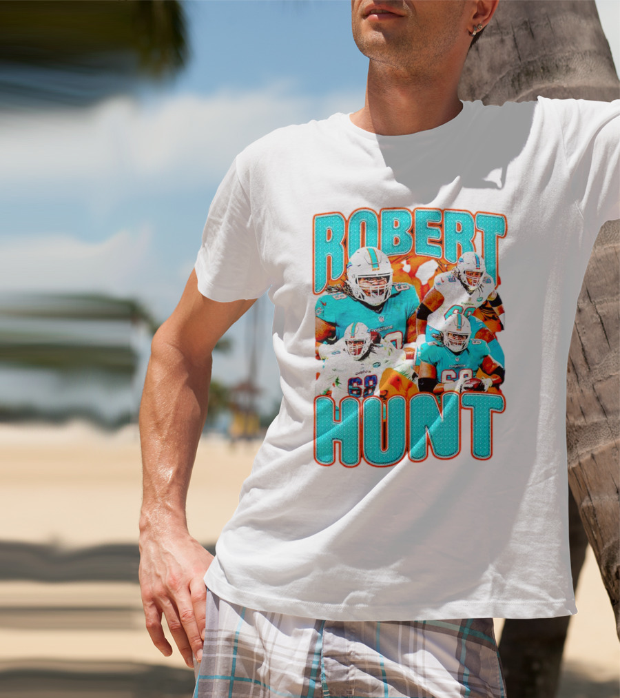 Robert Hunt Miami Dolphins 68 Vintage Football Collage T-Shirt