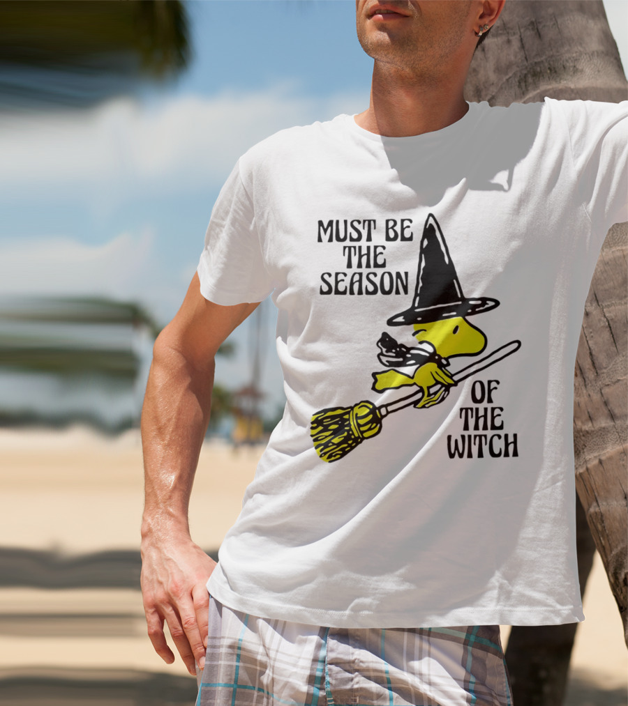 Must Be The Season Of The Witch Halloween Woodstock Peanuts Broomstick T-Shirt