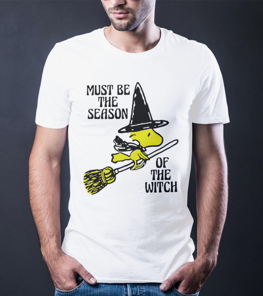 Must Be The Season Of The Witch Halloween Woodstock Peanuts Broomstick T-Shirt