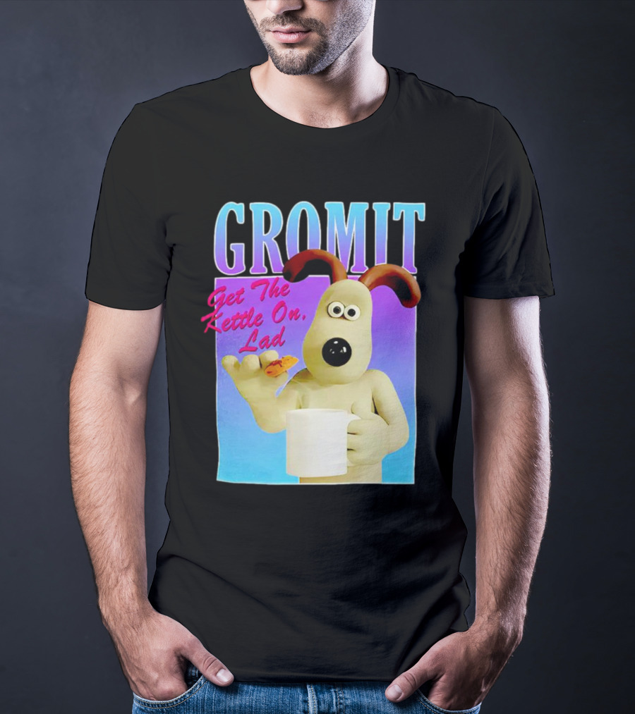Gromit Get The Kettle On Lad With Tea And Biscuit T-Shirt