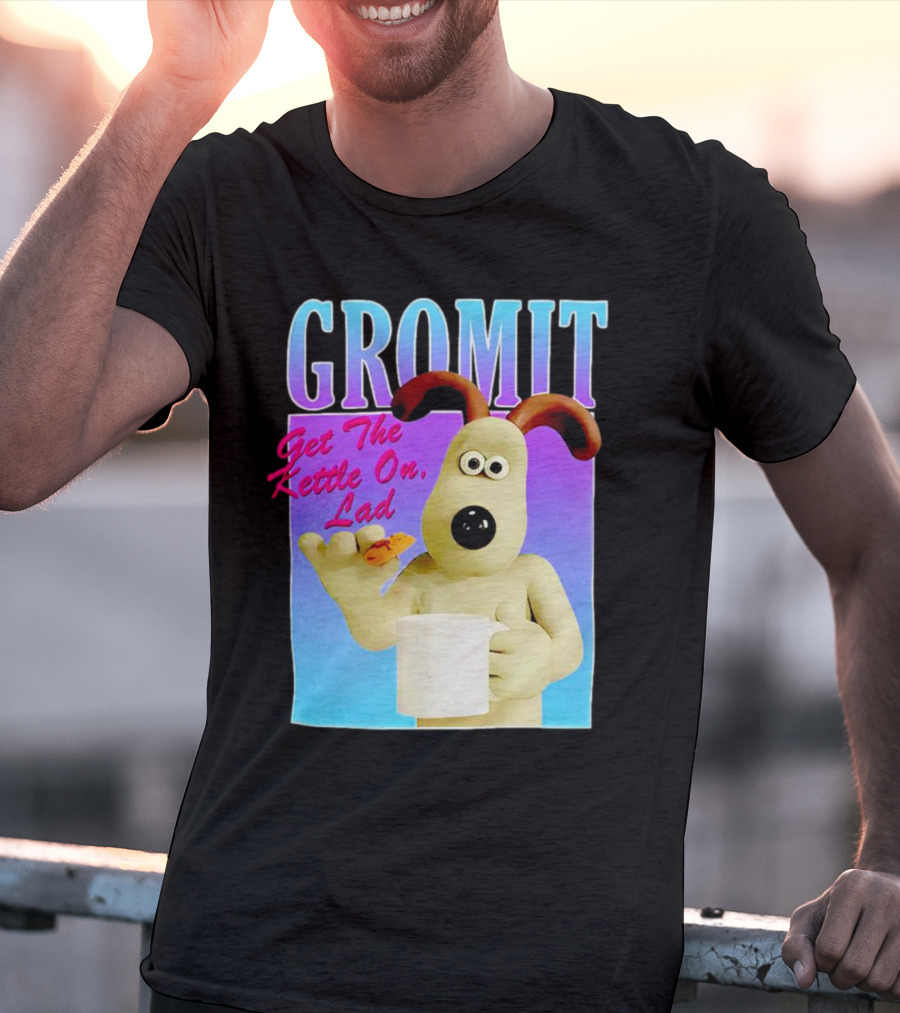 Gromit Get The Kettle On Lad With Tea And Biscuit T-Shirt