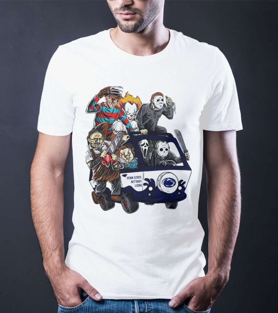 Penn State Nittany Lions Horror Movie Characters Halloween Bus T-Shirt