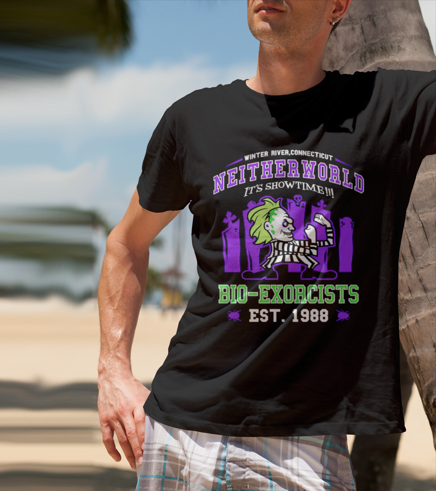 Winter River Connecticut Neitherworld It's Showtime Bio-Exorcists Est 1988 T-Shirt