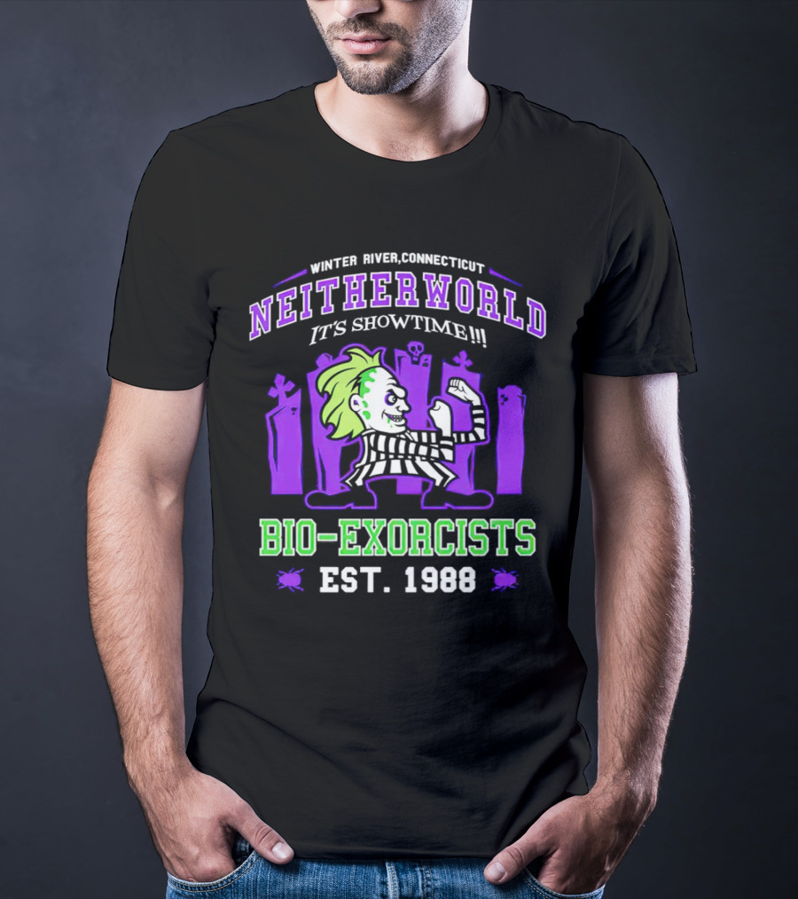 Winter River Connecticut Neitherworld It's Showtime Bio-Exorcists Est 1988 T-Shirt