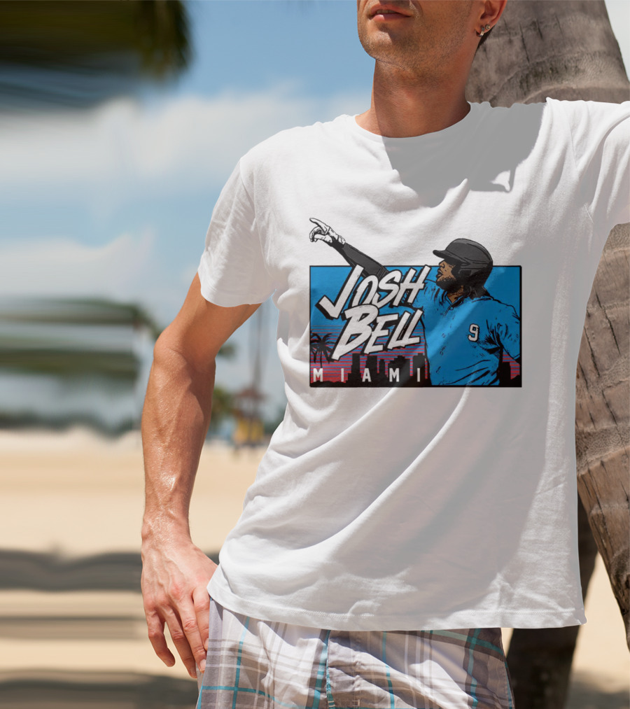 Josh Bell Miami Skyline Baseball Sunset T-Shirt