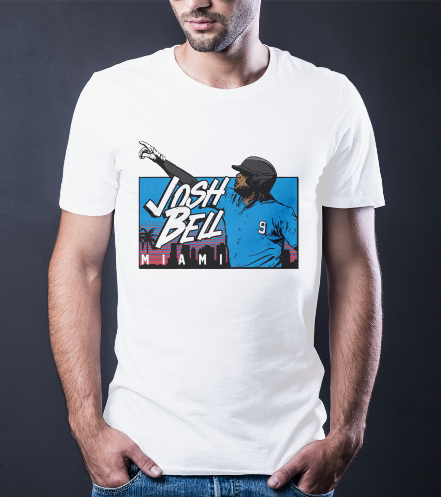 Josh Bell Miami Skyline Baseball Sunset T-Shirt