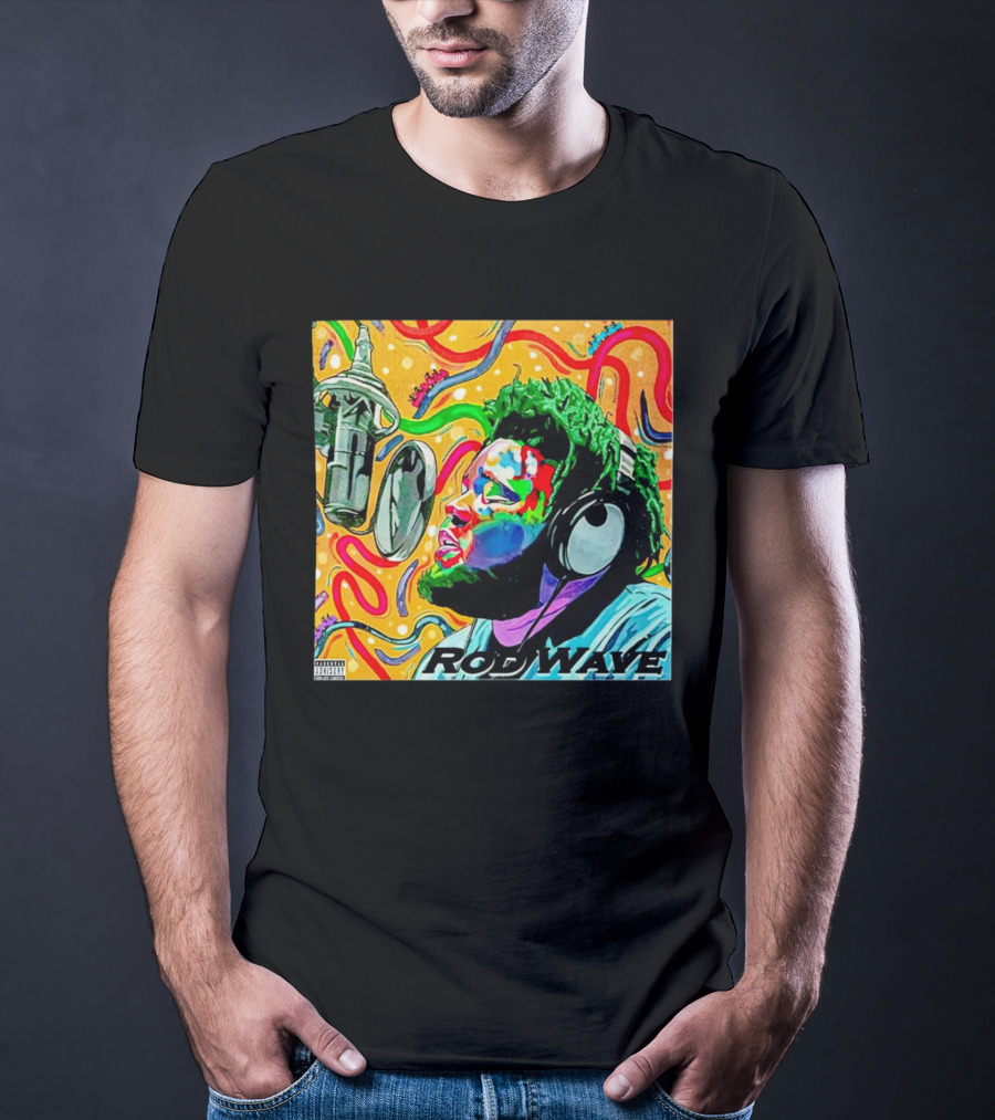 Rod Wave Vintage Colorful Microphone Headphones Psychedelic Art Album Cover T-Shirt