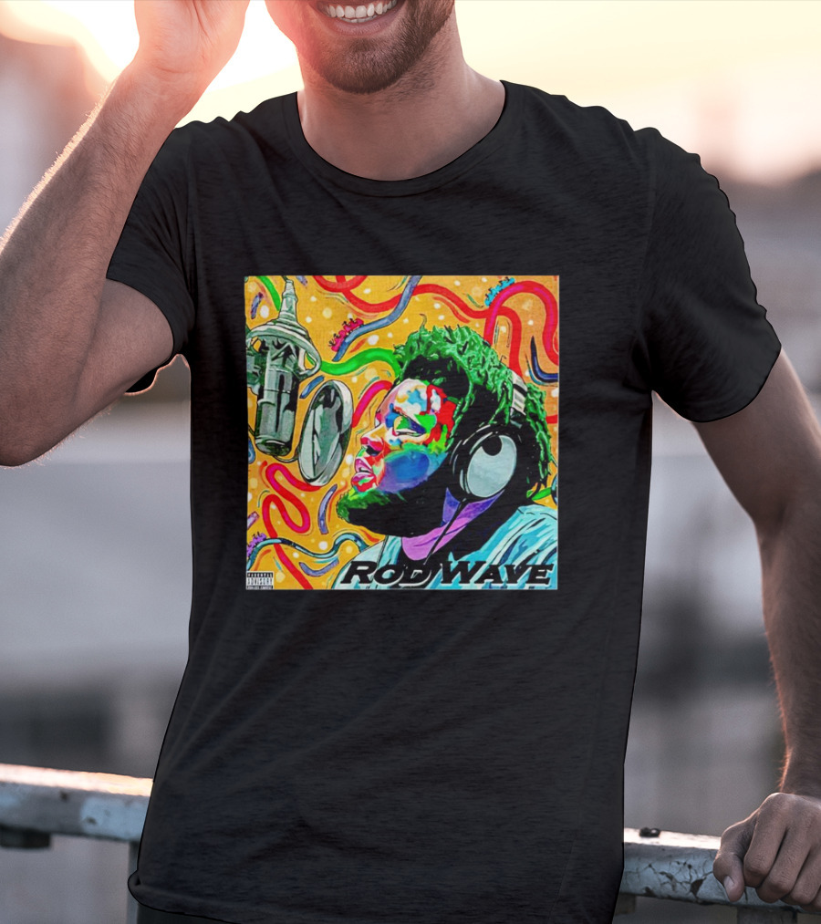 Rod Wave Vintage Colorful Microphone Headphones Psychedelic Art Album Cover T-Shirt