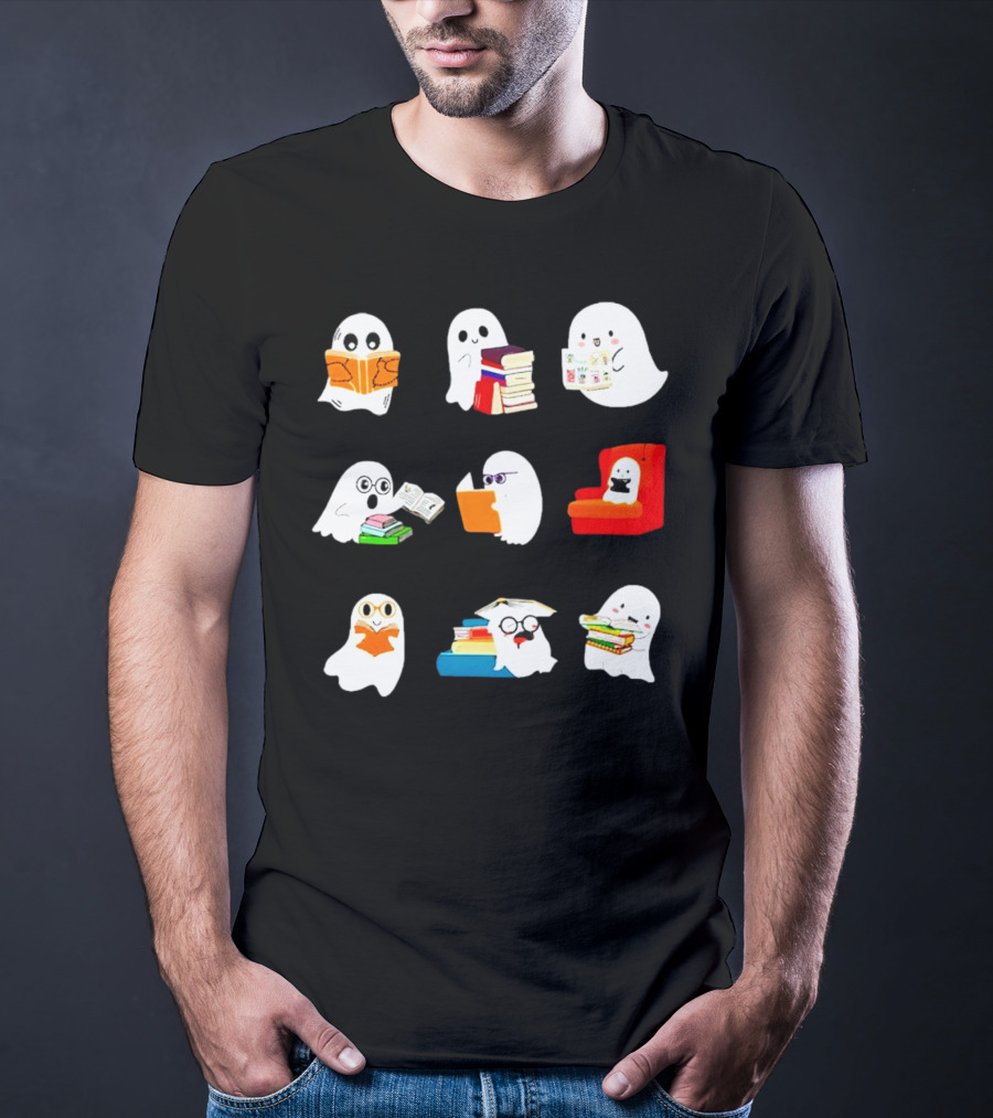 Ghosts Reading Books Halloween Spooky Library T-Shirt