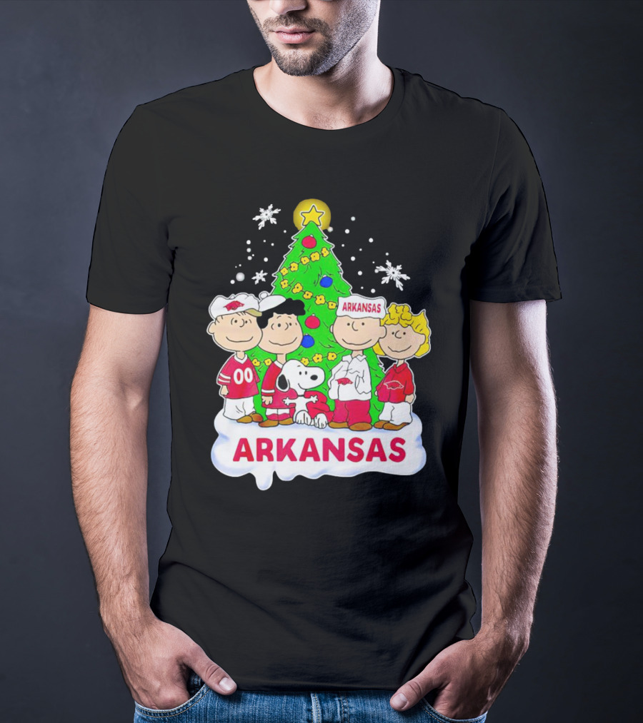 Peanuts Characters Arkansas Razorbacks Christmas Tree T-Shirt