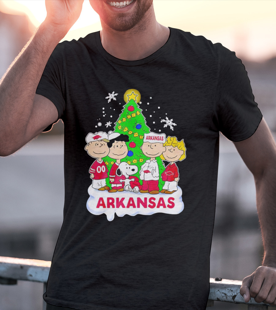 Peanuts Characters Arkansas Razorbacks Christmas Tree T-Shirt