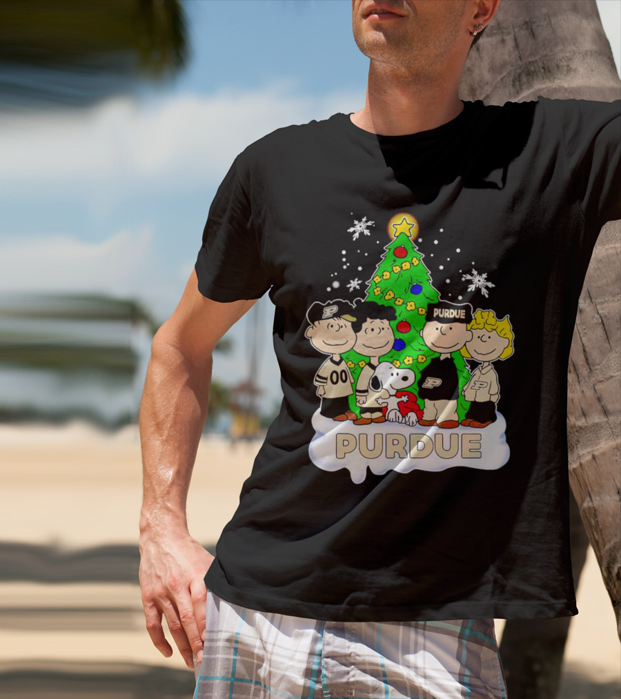 Peanuts Christmas With Purdue Boilermakers Charlie Brown And Snoopy T-Shirt