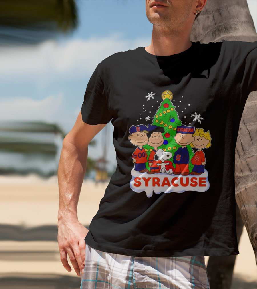 Peanuts Characters Christmas Tree Syracuse Orange Football Snowflakes T-Shirt