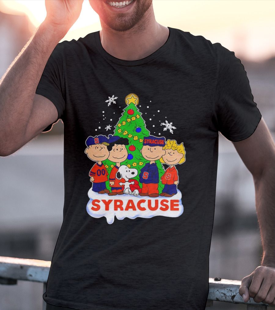 Peanuts Characters Christmas Tree Syracuse Orange Football Snowflakes T-Shirt
