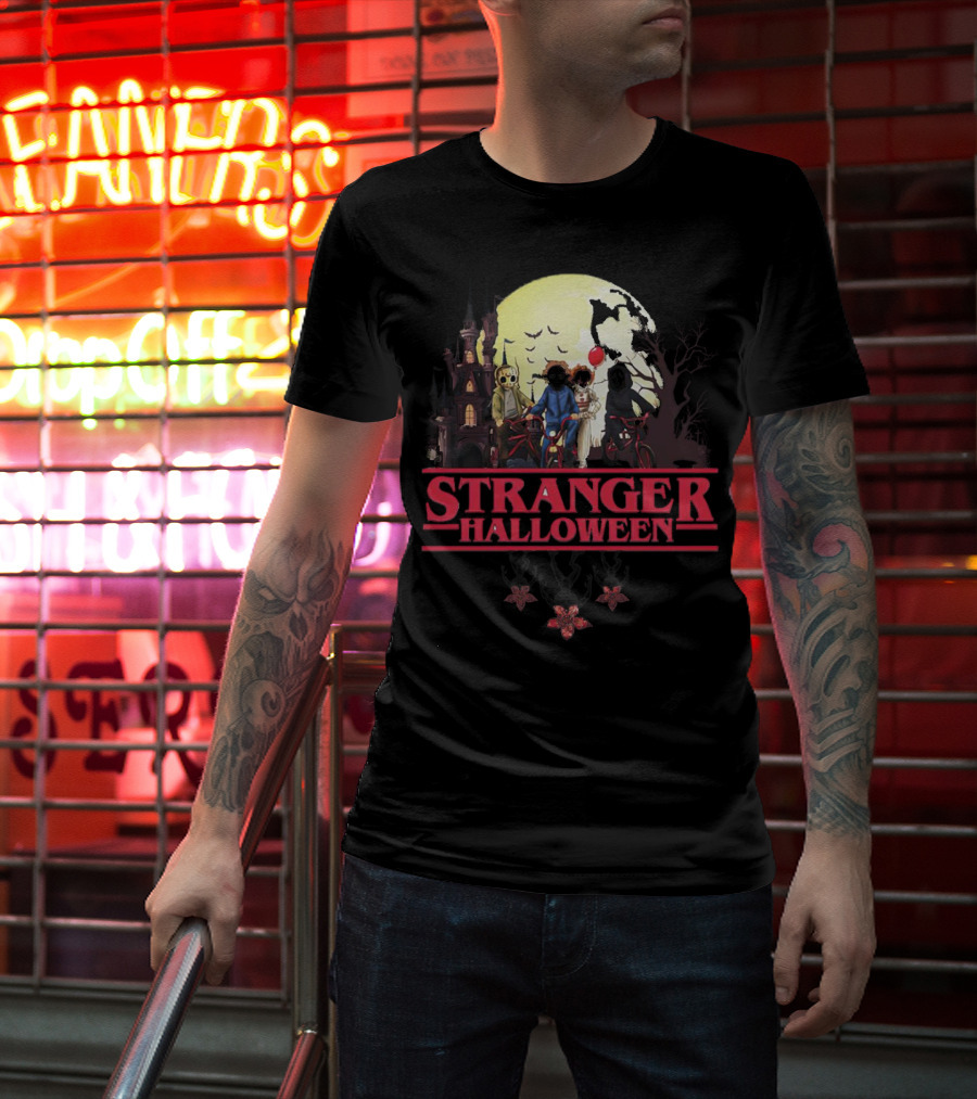 Stranger Halloween Full Moon Scary Characters Horror Movie Background T-Shirt