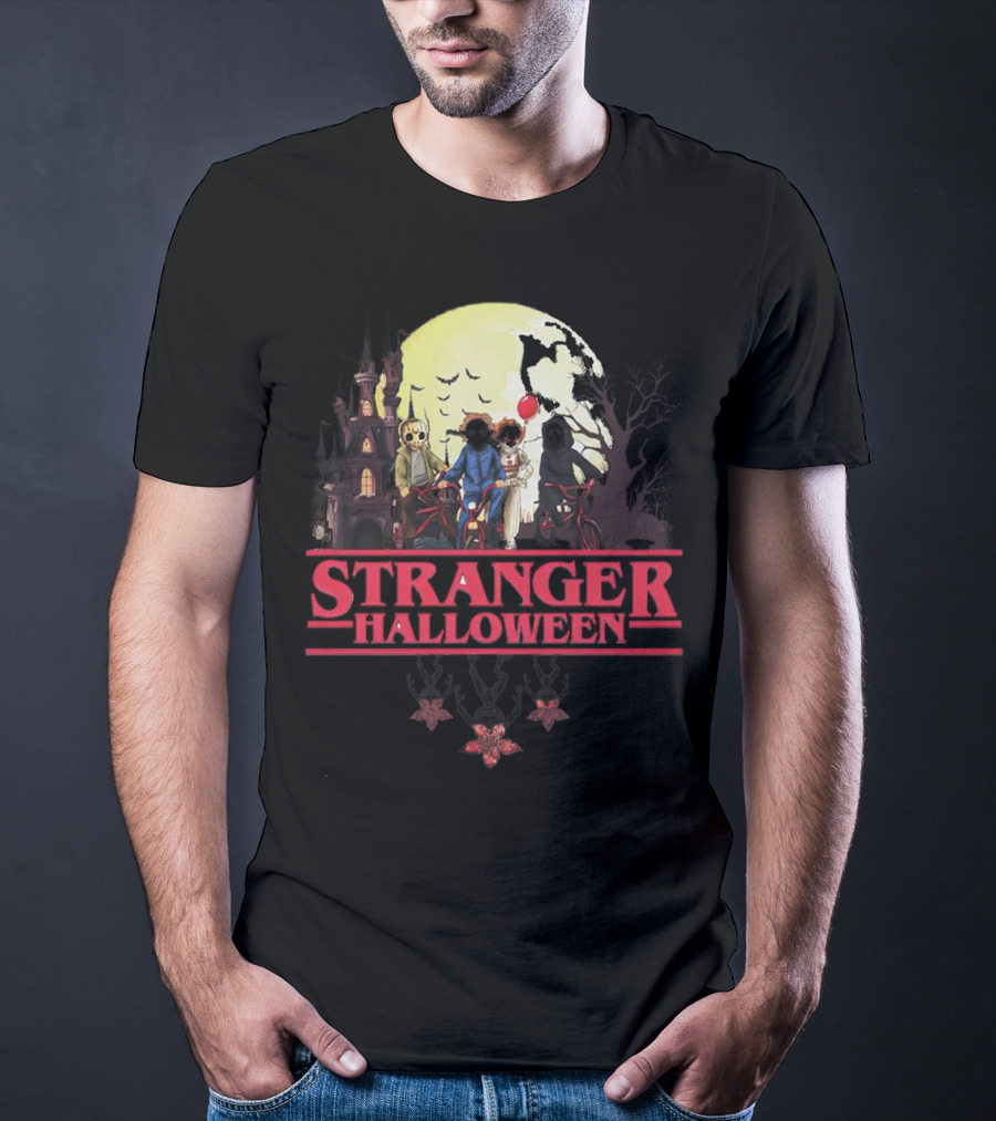 Stranger Halloween Full Moon Scary Characters Horror Movie Background T-Shirt