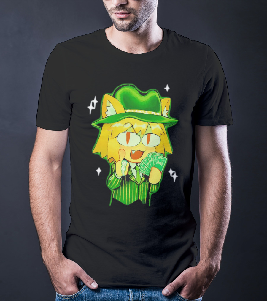 Sunny Waifu Gangster Neco-Arc Anime Cat Character With Money And Green Hat T-Shirt