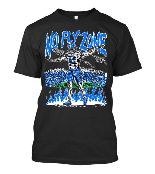BYU Football Skeleton No Fly Zone Airplanes Mountains Flames T-Shirt