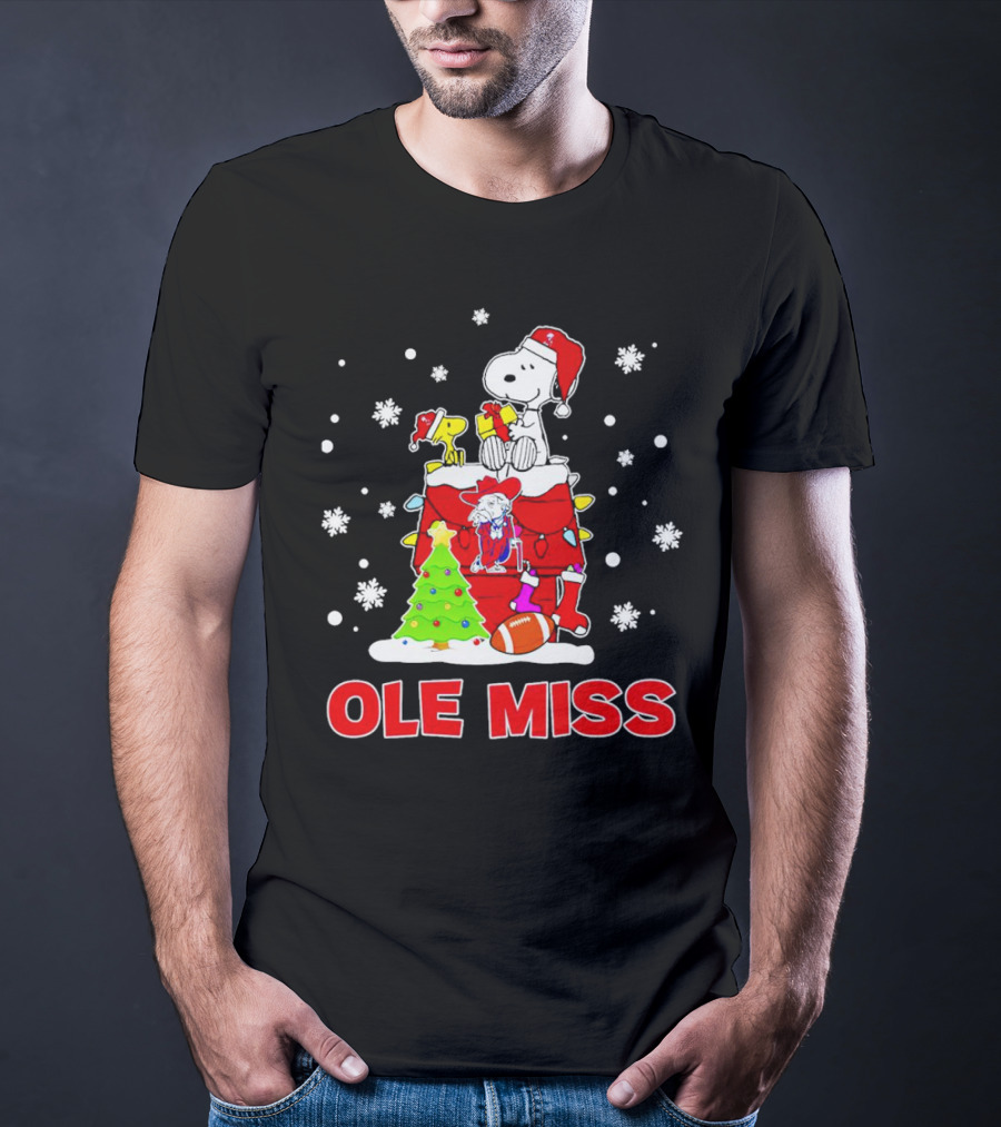 Ole Miss Snoopy Christmas Football Holiday Celebration Snowflakes T-Shirt