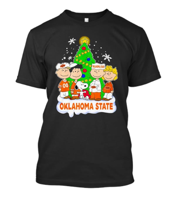 Peanuts Oklahoma State Cowboys Christmas Tree Snoopy Charlie Brown Lucy Peppermint Patty T-Shirt