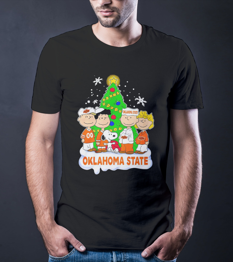 Peanuts Oklahoma State Cowboys Christmas Tree Snoopy Charlie Brown Lucy Peppermint Patty T-Shirt