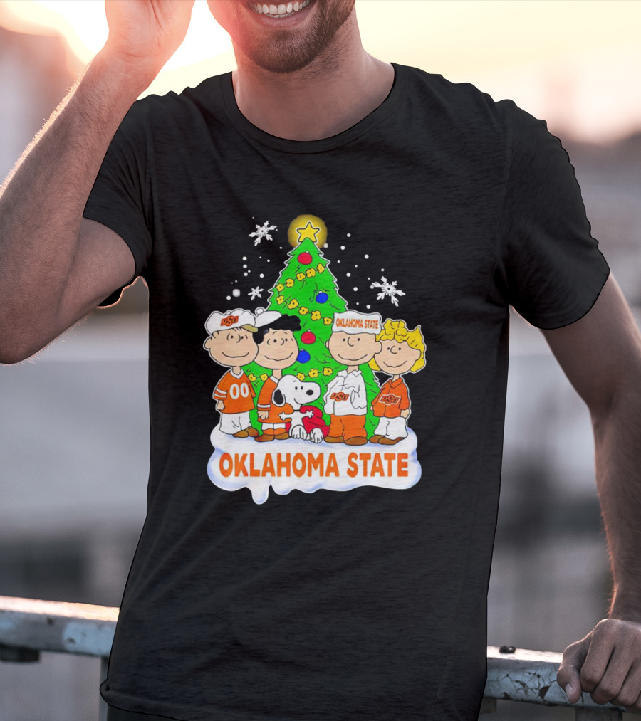 Peanuts Oklahoma State Cowboys Christmas Tree Snoopy Charlie Brown Lucy Peppermint Patty T-Shirt
