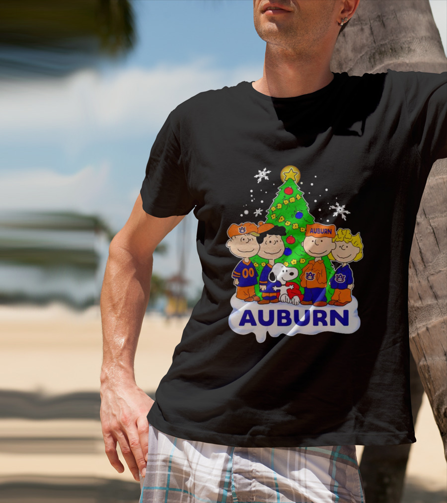 Auburn Tigers Peanuts Characters Christmas Tree Snoopy Charlie Brown Woodstock T-Shirt