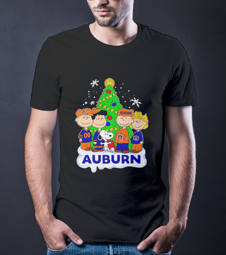 Auburn Tigers Peanuts Characters Christmas Tree Snoopy Charlie Brown Woodstock T-Shirt