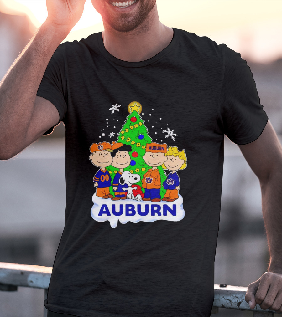 Auburn Tigers Peanuts Characters Christmas Tree Snoopy Charlie Brown Woodstock T-Shirt
