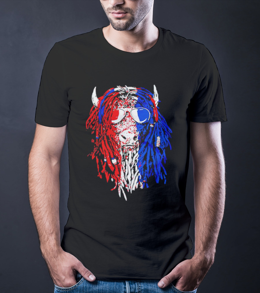 Buffalo Soldier Rasta Red Blue Bison Sunglasses Dreadlocks T-Shirt
