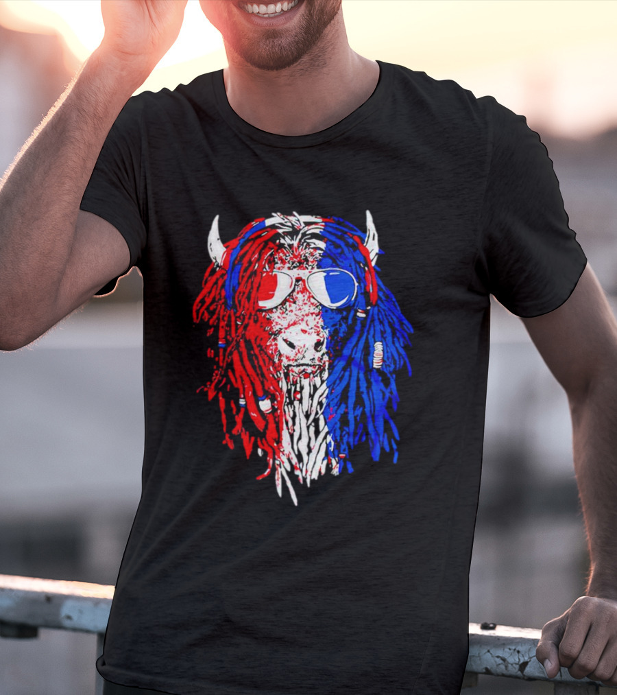 Buffalo Soldier Rasta Red Blue Bison Sunglasses Dreadlocks T-Shirt