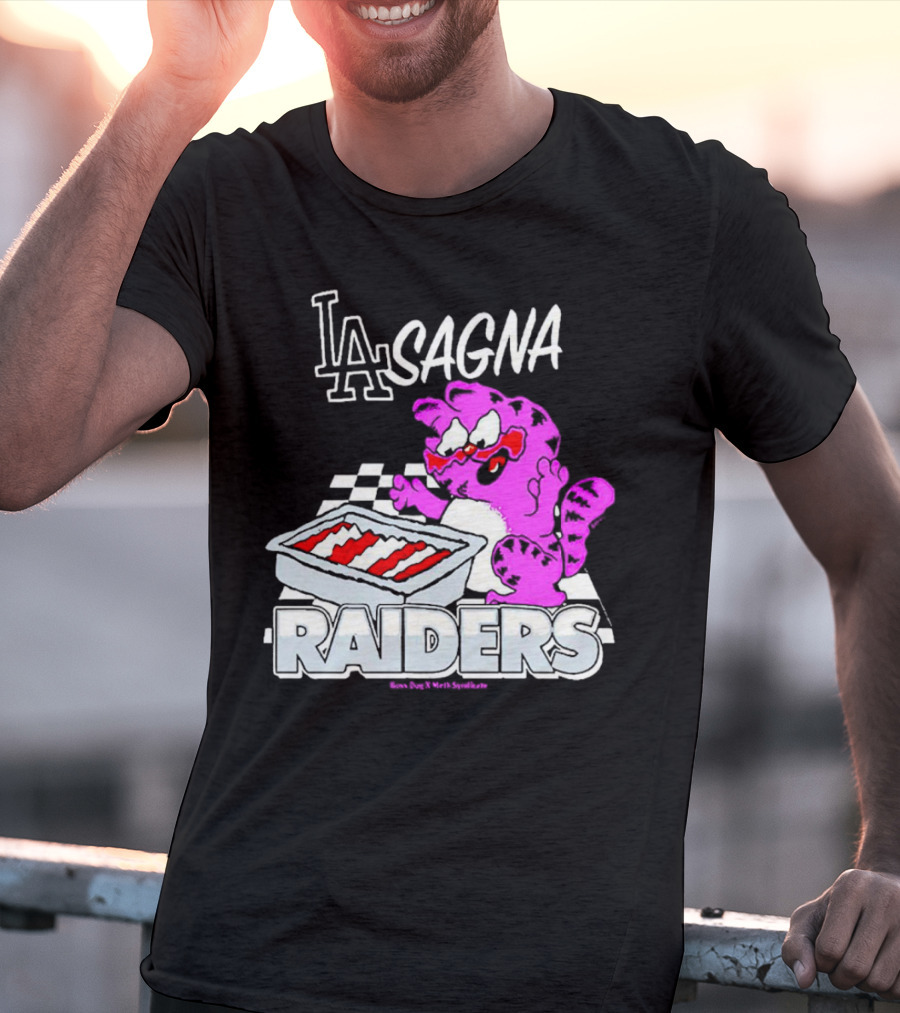 Garfield Lasagna Raiders LA Pink Cat Northumberland T-Shirt