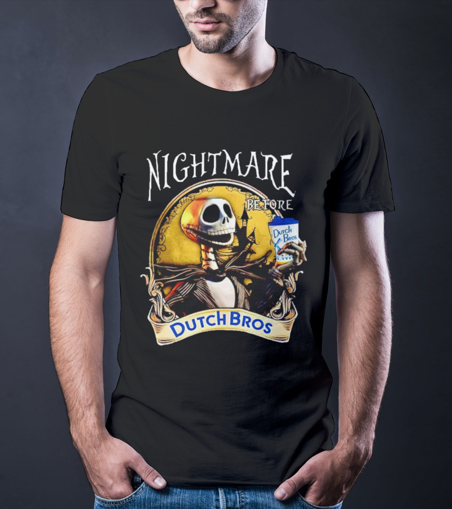 Nightmare Before Dutch Bros Coffee Skeleton Holding Cup T-Shirt