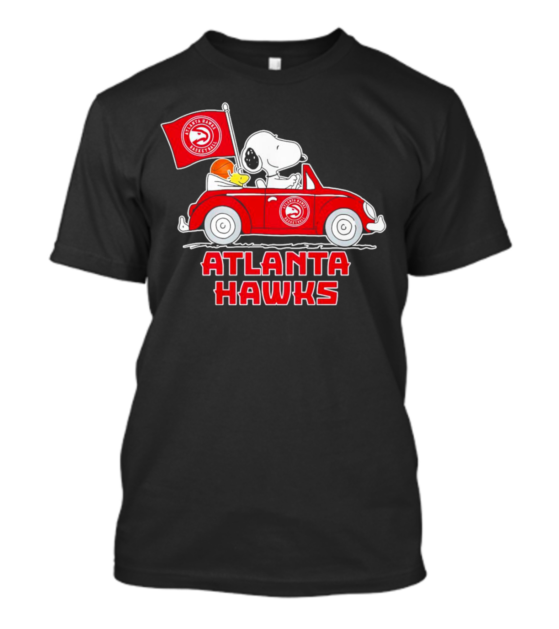 Atlanta Hawks Basketball Snoopy Dog Driving Car Peanuts Sports Team Fan T-Shirt