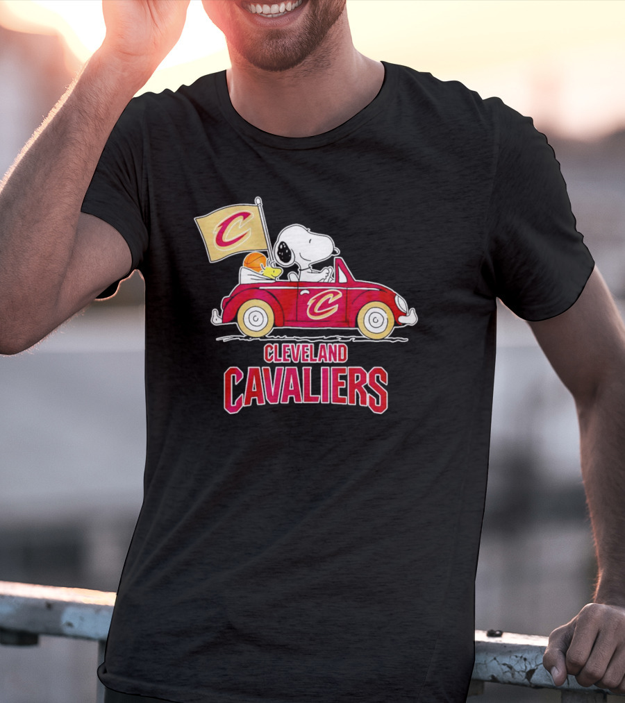 Cleveland Cavaliers Snoopy Driving Car With Basketball And Flag T-Shirt