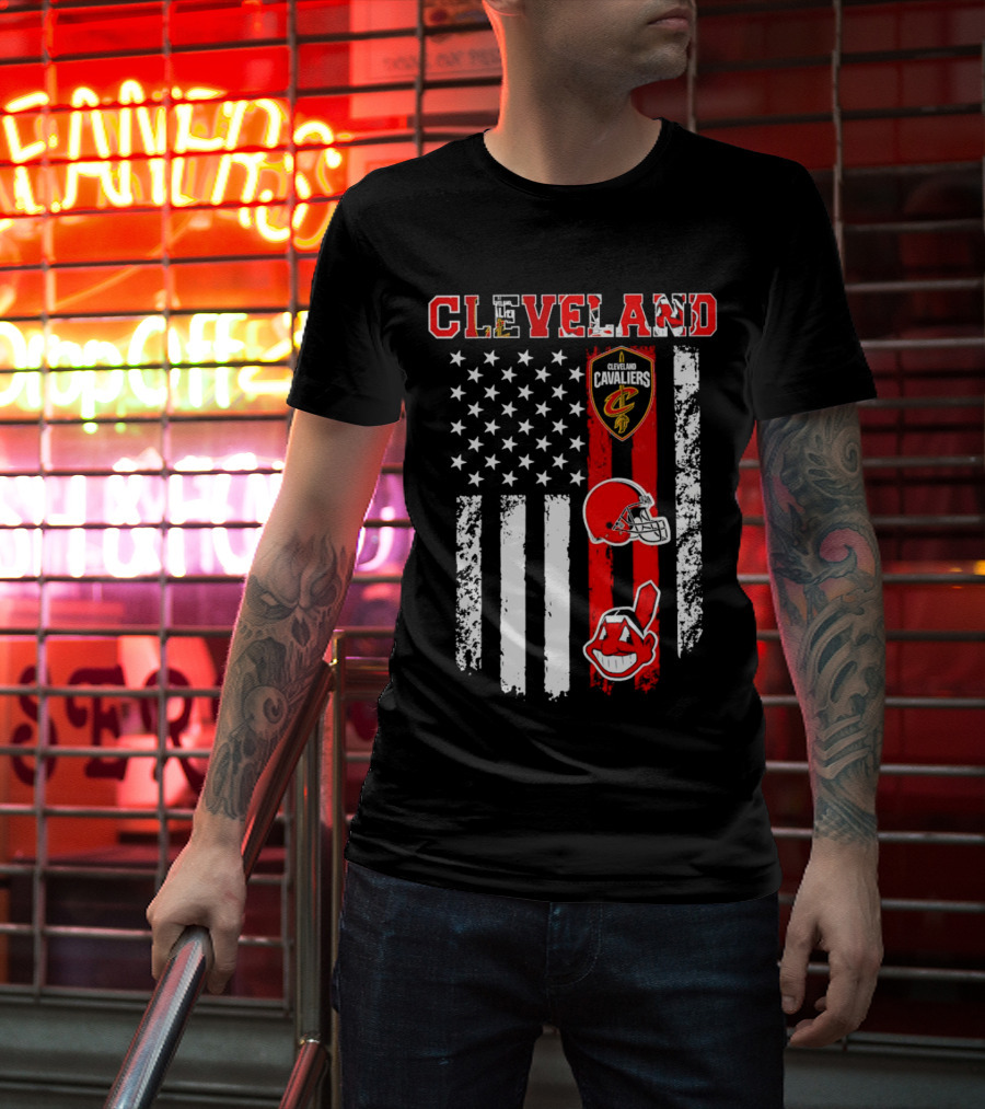 Cleveland Cavaliers Browns Guardians American Flag T-Shirt