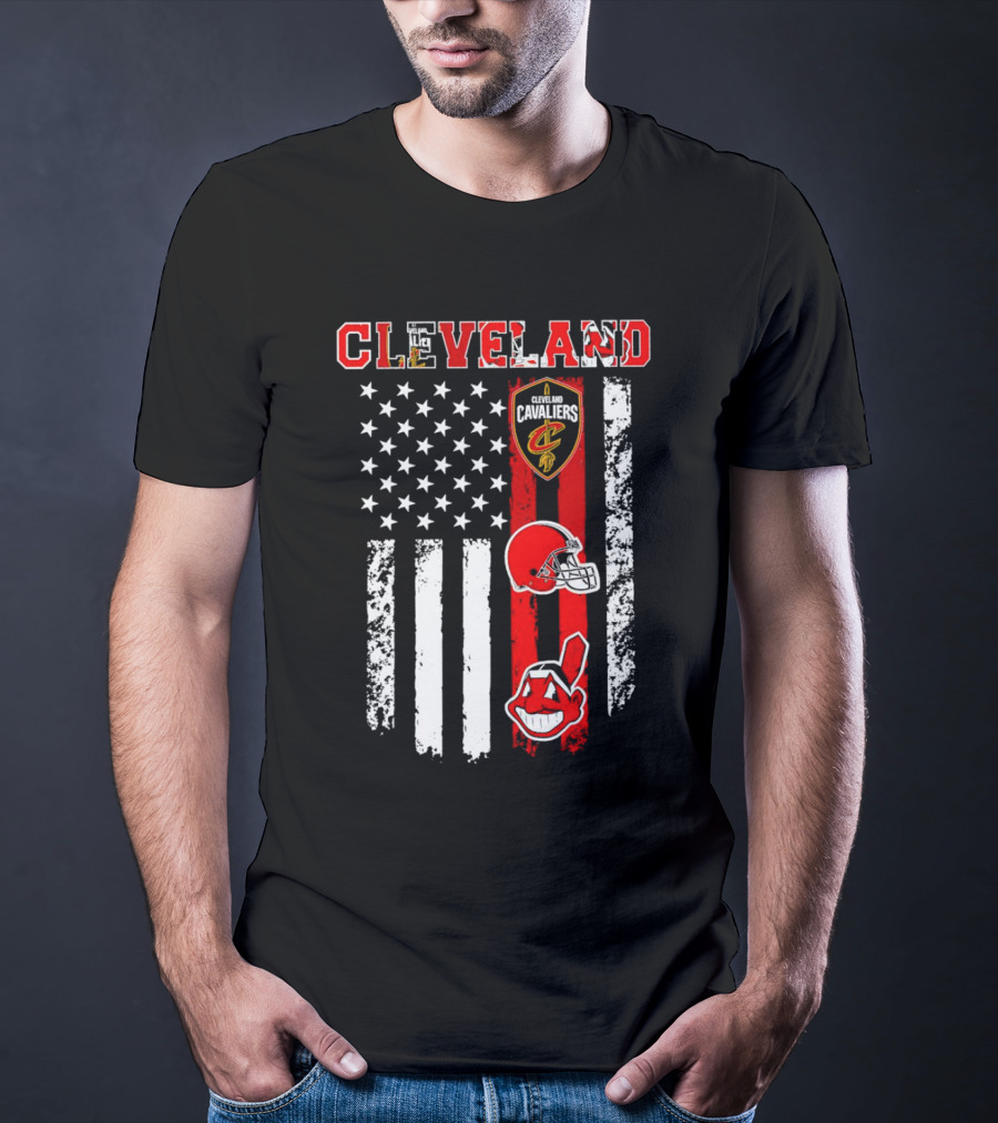 Cleveland Cavaliers Browns Guardians American Flag T-Shirt
